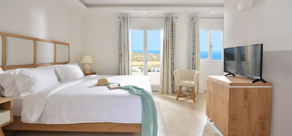 The king-size bed in the Grand Villa at Jenny`s Summer Houses in Mykonos.